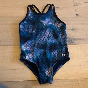 TYR Kids Swim One-Piece Swimsuit - Blue and Black Pattern Brand New, Worn Once